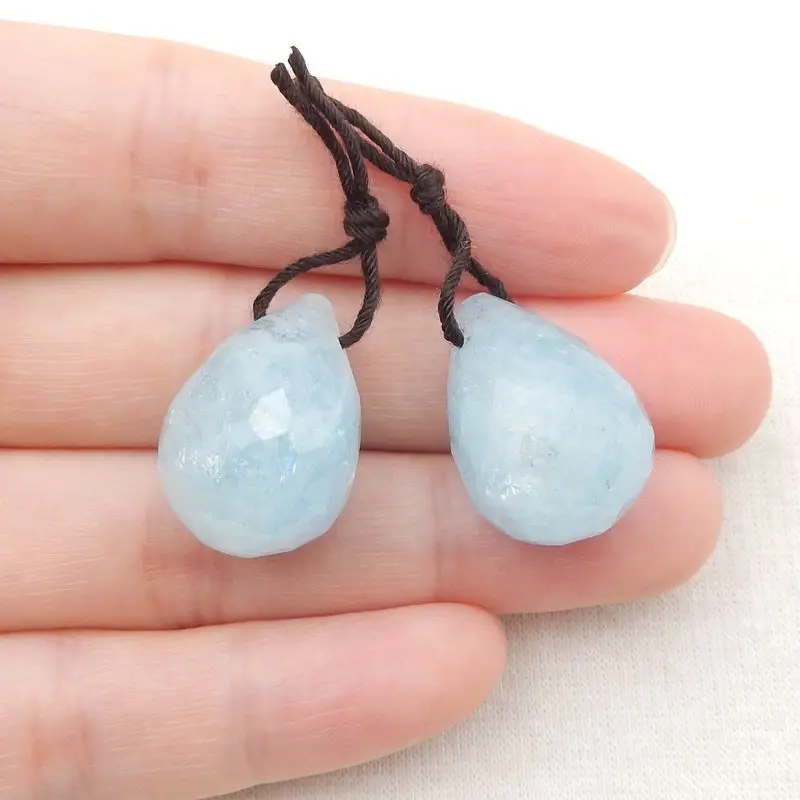 New Design Semiprecious Natural Stone High Quality Precious Blue Aquamarine Beauty Drop Earring Bead Best Gifts 22x15mm 12g