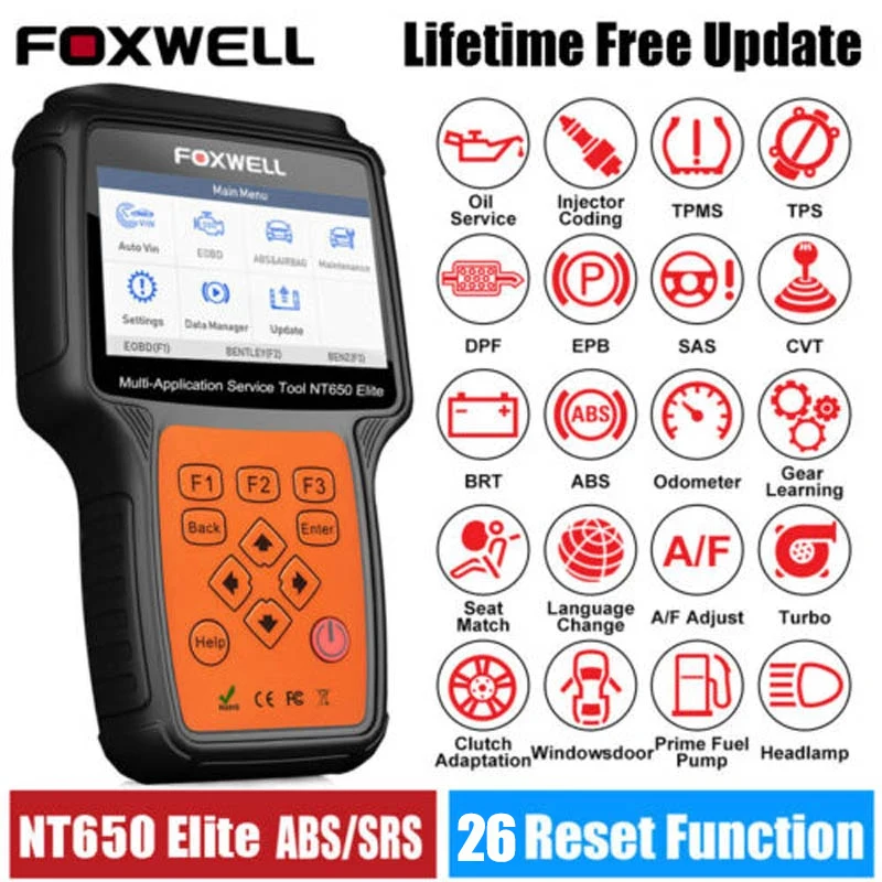 

FOXWELL NT650 Elite OBD2 Scanner Car Diagnostic Tool Free Update BRT Injector Coding DPF ABS SAS TPS Reset Automotive Scanner