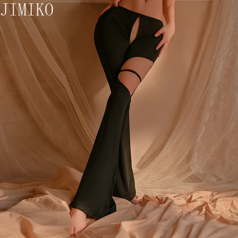 Sexy Zip-up Open Yoga Pants See-through Exhibitionism Outdoor Sex High-waisted Flared Pants Sexy Women's Erotic Lingerie Sexual