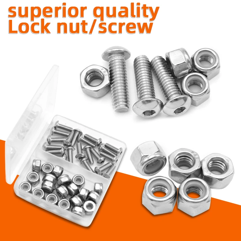 6-32 8-32 10-24 Nylon Insert Lock Nut & Hex Socket Cap Screw 304 Stainless Steel Assortment Set Imperial/US Standard, Anti-Loose