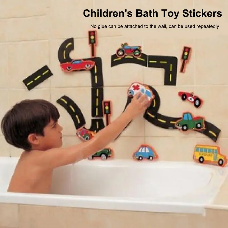 Bathing Toys 23 Pieces Bath Water Toy Sticky Wall City Traffic Car Road Rail Puzzle Vinyl 0-14+Y Bath Features