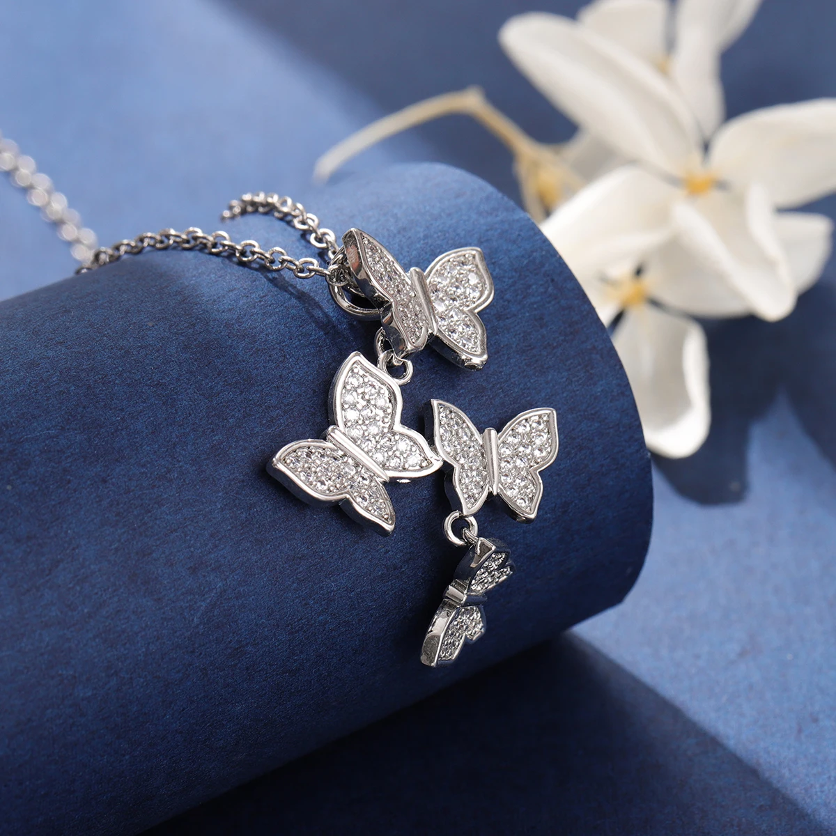 Lucky Silver - Silver Designer Diagonal Butterfly Single Pendant Necklace - LOCAL STOCK - LSN1445
