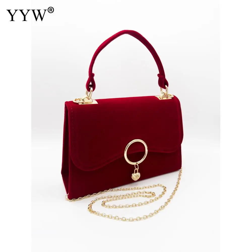 

Elegant Velour Clutch Bags Women Soft Top Handle Square Wedding Party Purses Metal Chain Crossbody Shoulder Handbag for Female