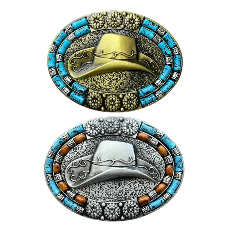 

Western Engraving Belt Buckle Silver/Bronze Howard Buckle Cowboy Hat Style Belt Buckles Birthday Gifts for Father