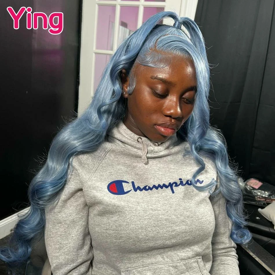 

Ying Pure Light Blue 13x6 Body Wave Human Hair #613 Blonde Lace Frontal Wig 180% Brazilian Remy 13X4 Transparent Lace Front Wig