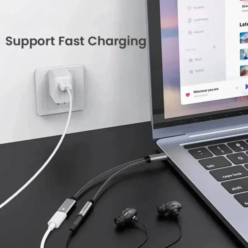 Type-C-AUX ̺  Type-C 3.5mm AUX ̾ ȯ DAC Ĩ PD 60W      ī
