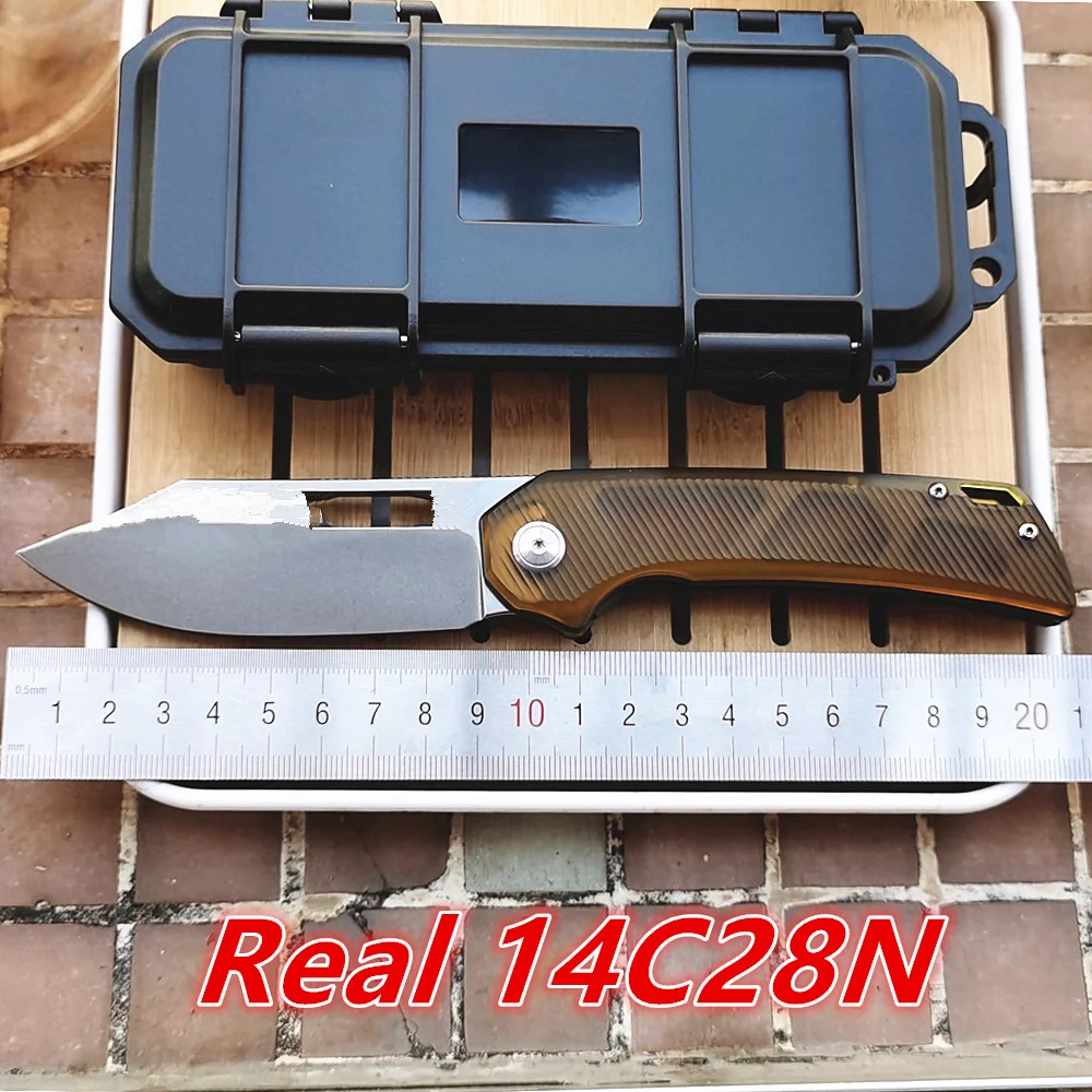 

JUFULE EMPEDC Relative 100% 14C28N Ceramic Bearing Amber Ultem Front Flipper Hunting Tactical Camping Utility Tool Folding Knife