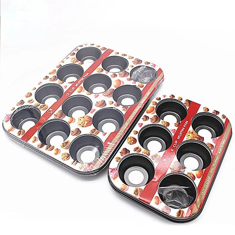 

6 Holes 12 Holes Round Movable Bottom Carbon Steel Non-stick Cake Muffin Tart Mould Baking Mold for Baking Tray Oven Cake Tools