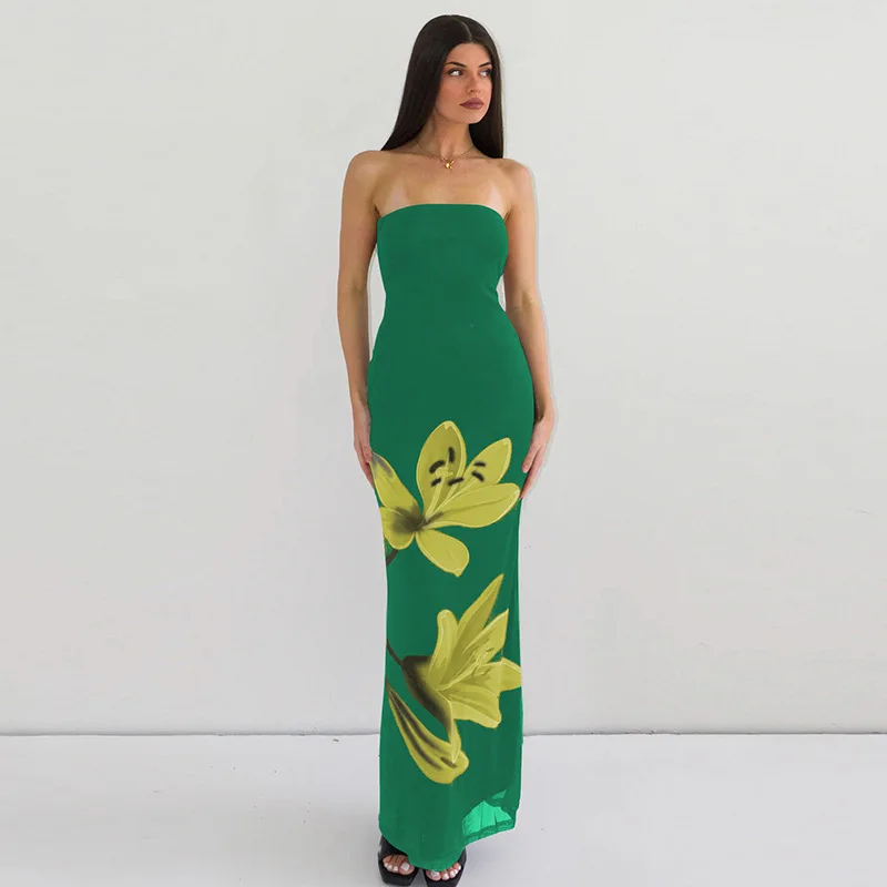 فستان نسائي بطبعة زهور بدون أكمام مكشوفة الظهر ، ف...