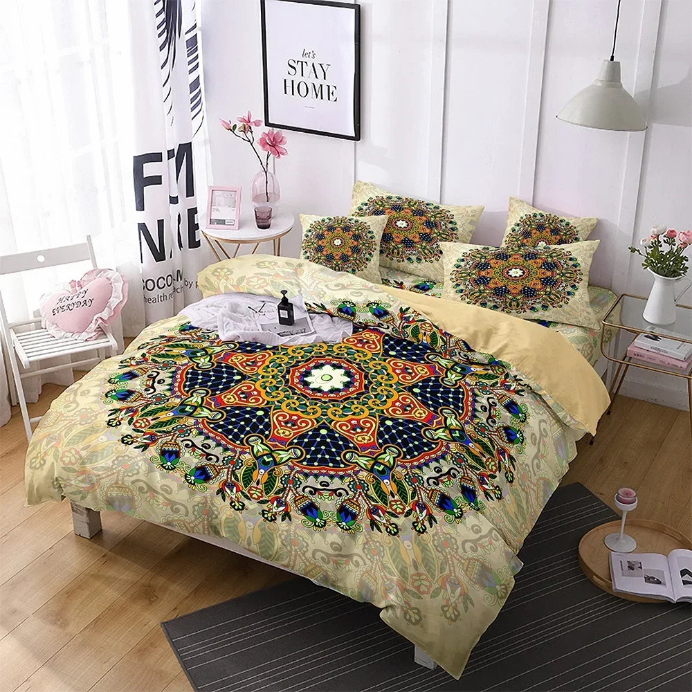 Bohemian Mandala Print Datura Bedding Set - Microfiber Comforter Cover with Super Comfortable Duvet & Pillowcases Included