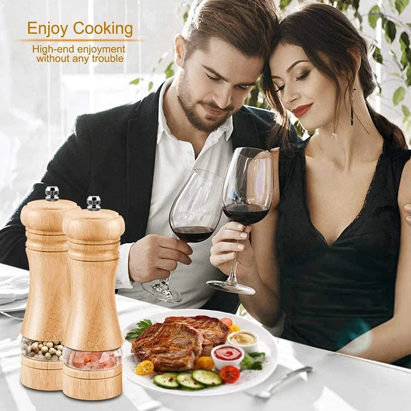 Salt and Pepper Grinder 6 Inches Sets Manual Freshly Ground Seasoning Bottle Ceramic Core Solid Wood
