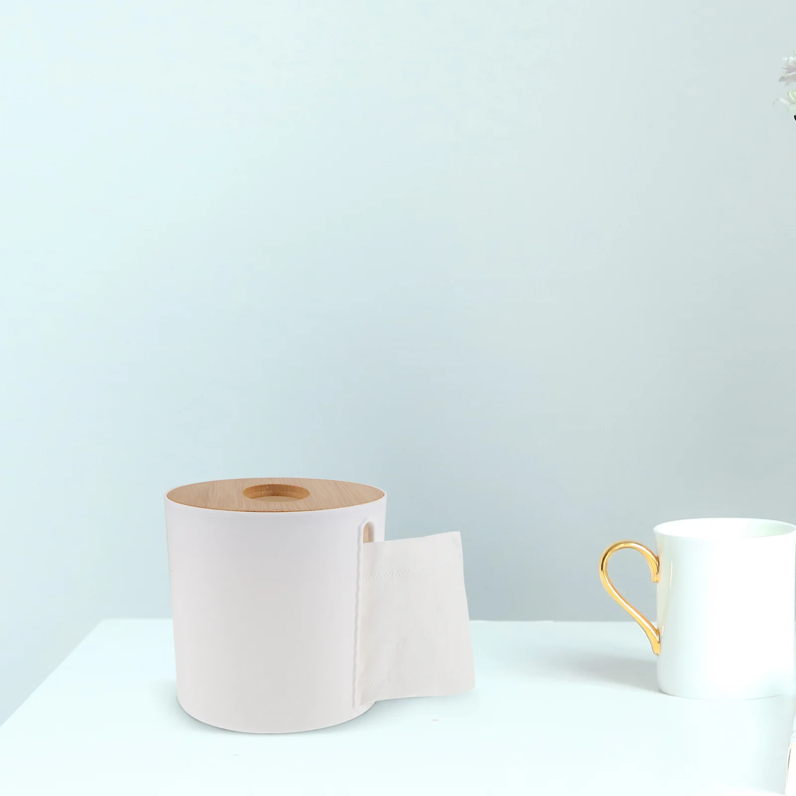 Round Bamboo Cover Paper Roll Roll Paper ganizer Holder White Compact Stable Bottom Kitchen Bathroom Home Bar Hotel Use 3