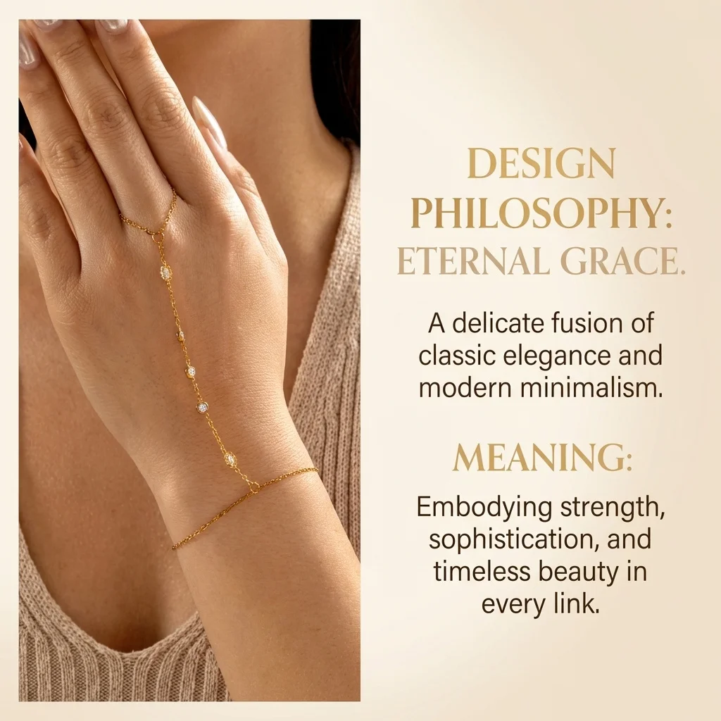 Boho Zierliches Zirkon-Handarmband für Frauen Edelstahl Fingerring Armband Mehrschichtige Kettenkette Sommer-Schmuck – Detail 1