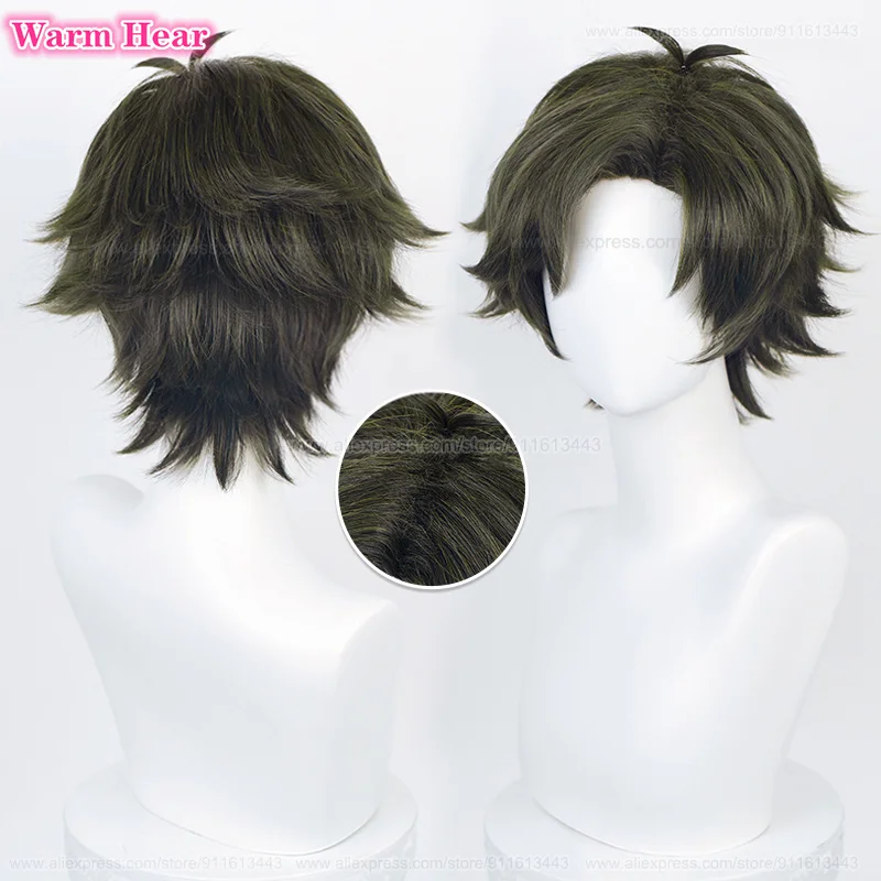 

Damian Desmond Cosplay Wig Anime Short 30cm Olive Green Wig Hair Heat Resistant Hair Halloween Party Role Play Wigs + Wig Cap