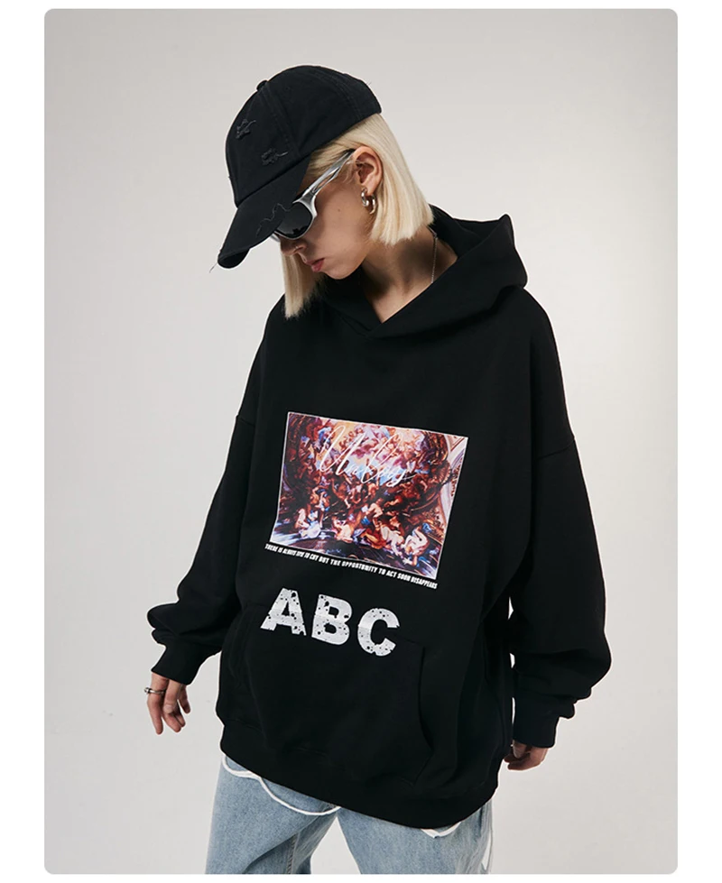 black sweatshirt New 2022 Trendyol Loose Hooded Hip Hop Streetwear 100% Cotton Soft Fleece Men/Women Hoodies Anime Printing Pullover Sweatshirts sun hoodie