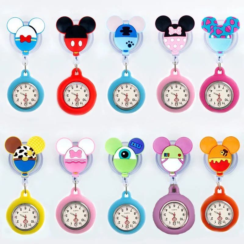 Retractable Cartoon Pattern Nurse Doctor Pocket Watch Hang Clips Colourful Hospital Medical Women Mens Badge Reel