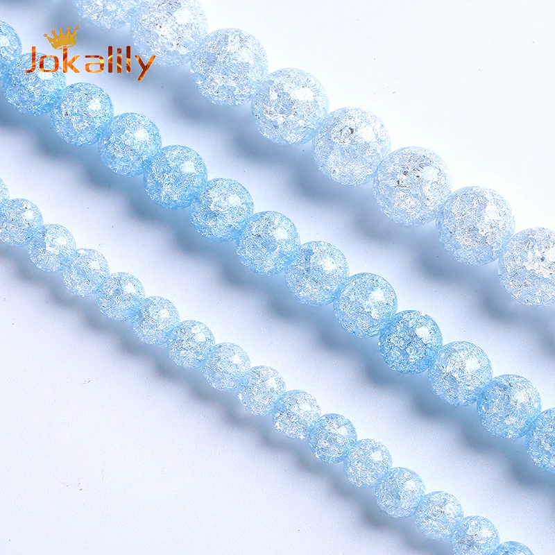 Blue Cracked Glass Beads Snow Vein Crystal Quartz Stone Loose Beads For Jewelry Making Diy Bracelets Necklaces 6 8 10Mm 15" Inch