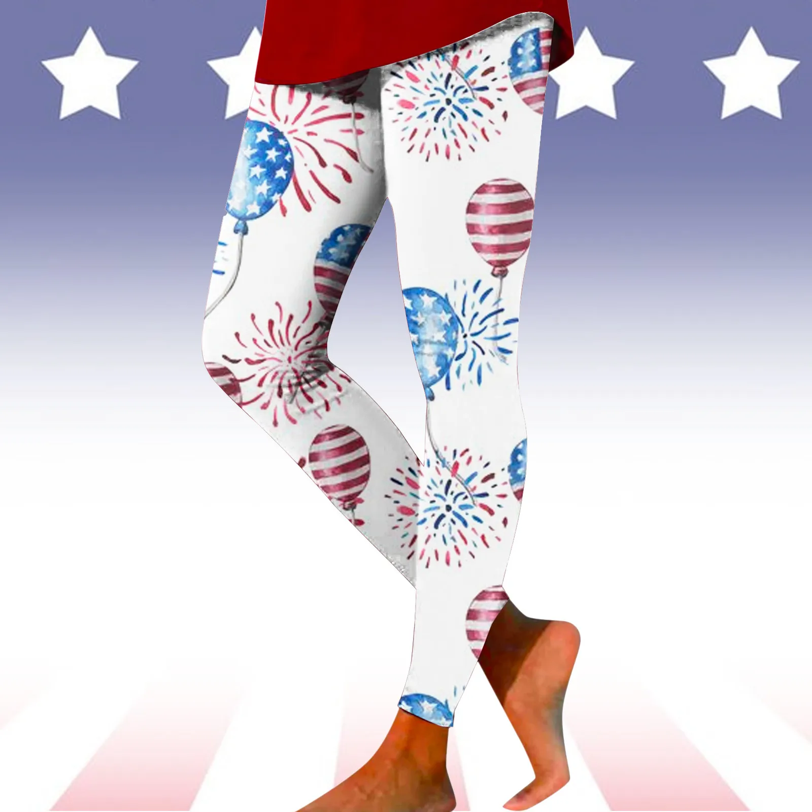 

Buttery Leggings Women's Independence Day Balloon Print Leggings Butt Lifting Sports Leggings Comfy Summer Clothes for Women