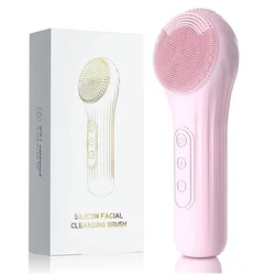 Sonic Waterproof Silicone Facial Cleansing & Exfoliating Device with Vibration Massage (Pink)
