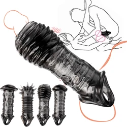 Reusable Soft Thick Spikes Penis Extender Condom Cock Sleeve Ring On Penis Condoms Enlargement Sex Toys For Men Erotic Sex Shop