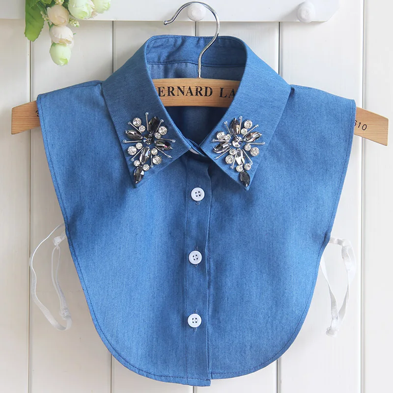 

Sitonjwly Ladies Shirt Fake Collar Women Detachable Collar Blue False Collar Clothes Denim Lapel Neckwear Sweater Decorative