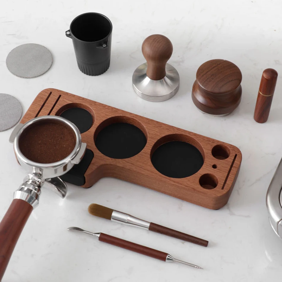 Walnut Wood Espresso Tamper Station and Portafilter Holder