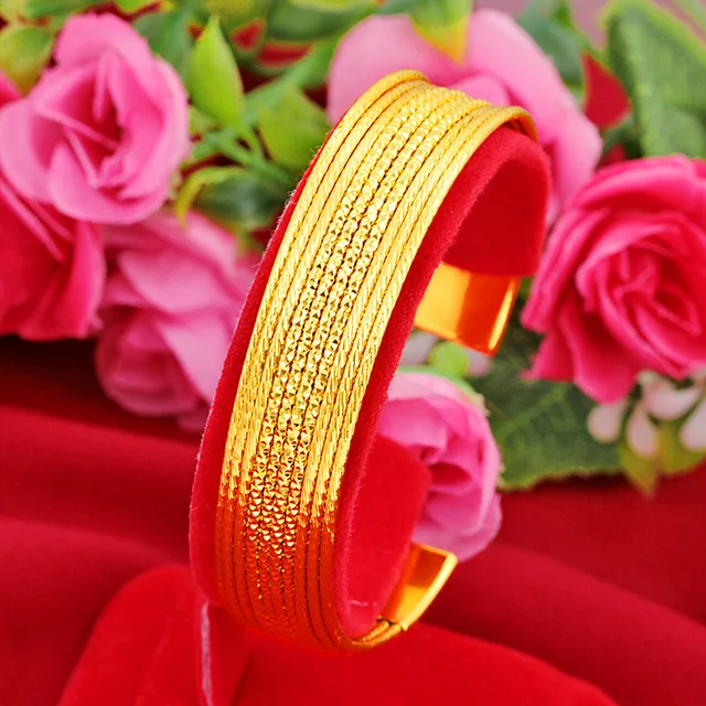 Bracelet ouvert tressé simple en or pur pour femmes, or 24 carats AU999 |   Couleur pure, texture délicate 1