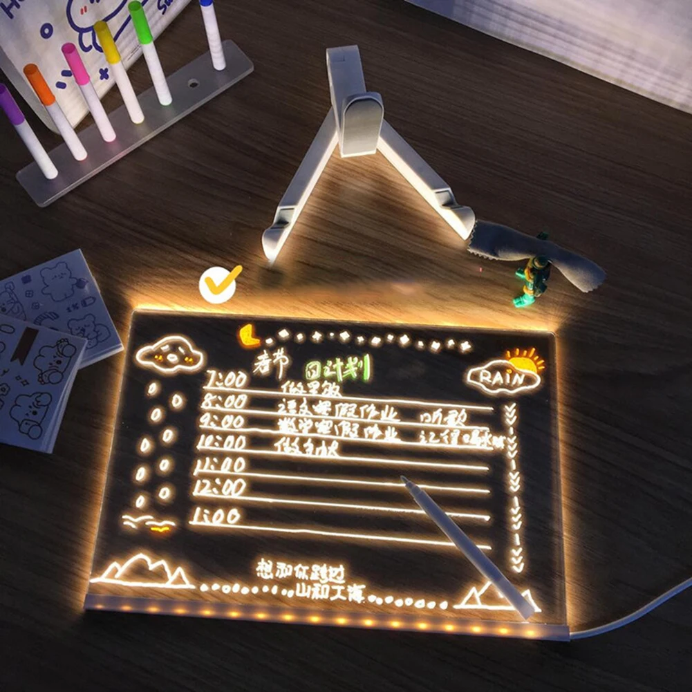 Personalized LED Lamp Acrylic Message Note Board Erasable USB Children&lsquo;s Drawing Board Bedroom Night Light Birthday Kids Gift