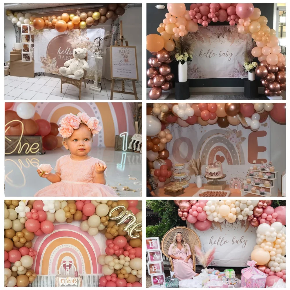 Custom 7x5ft Boho Rainbow Backdrop Girls Pink Rainbow Bohemia Rainbow Flowers Baby Shower Birthday Party Floral Decorations Supplies Photography Back - View #13