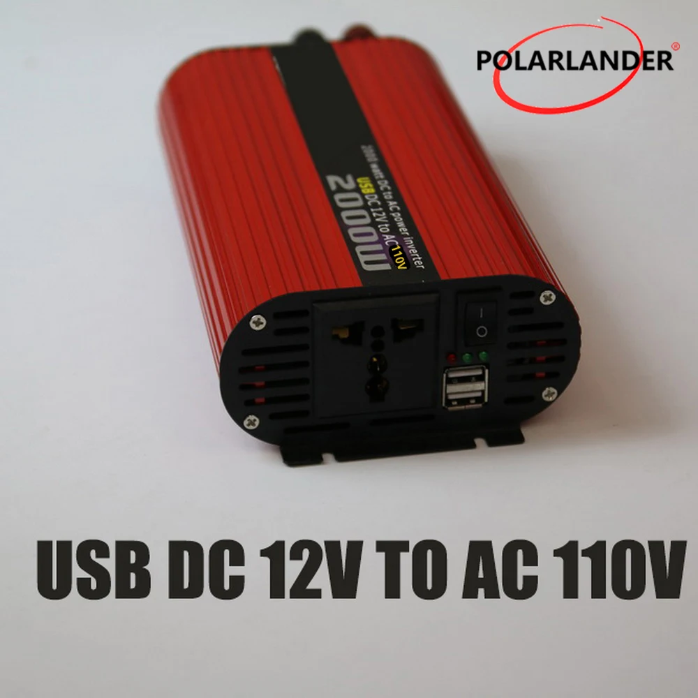 

12V/24V 110V/220V DC to AC Polarlander 2000W Dual USB Car Inverter Power Inverter Charger Vehicle Power Supply Switch