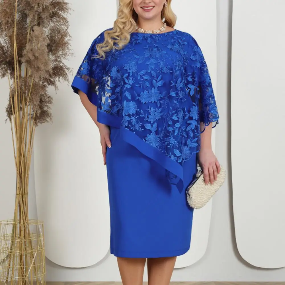 

Flowy Summer Embroidered Dress Stunning Plus Size Embroidered Floral Mesh Dress for Wedding Party Prom Elegant Knee for Women