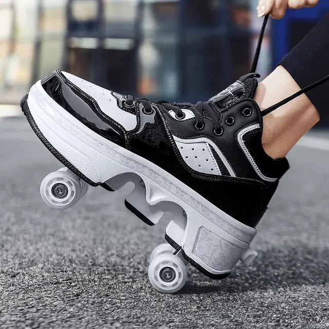 Chaussures de patin à roulettes de déformation portables, baskets à  roulettes Parkour, chaussures de course à quatre roues, chaussures unisexes  pour enfants - AliExpress