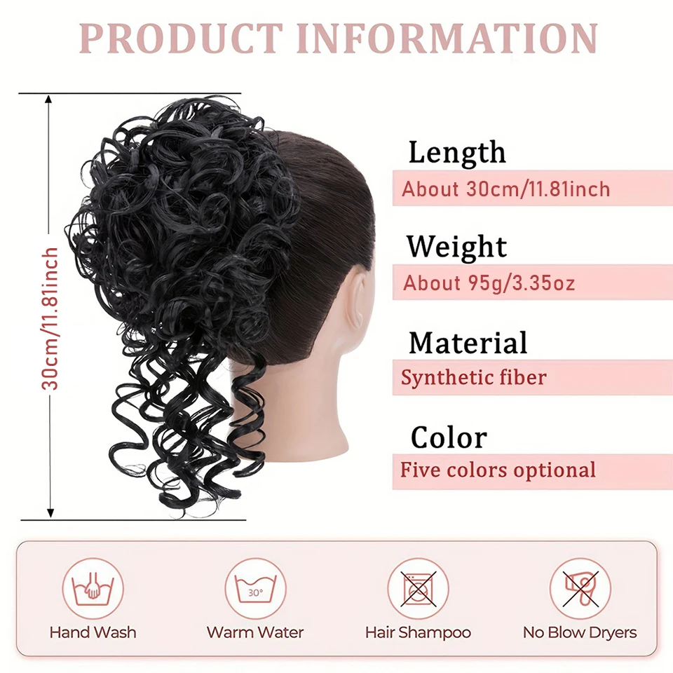 Synthetic Dark Brown Curly Hair Bun Piece For Women