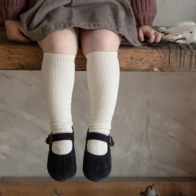 

Autumn New Kids Socks Girls Thin Style Solid Color Stockings Children Cotton Calf Socks