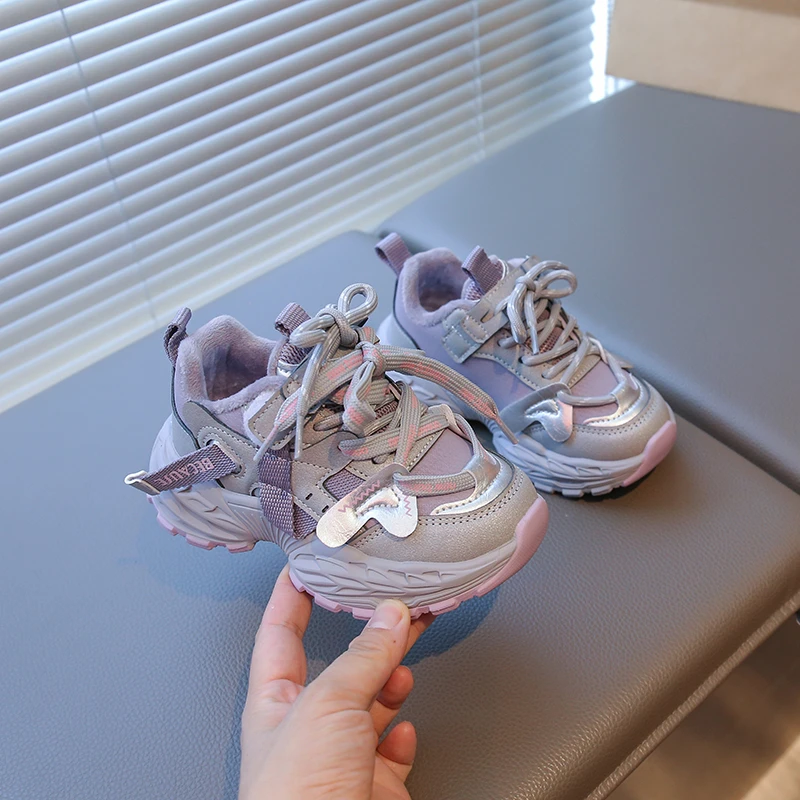 Winter Kids Fleece Walking Shoes Non Slip Thick Sole