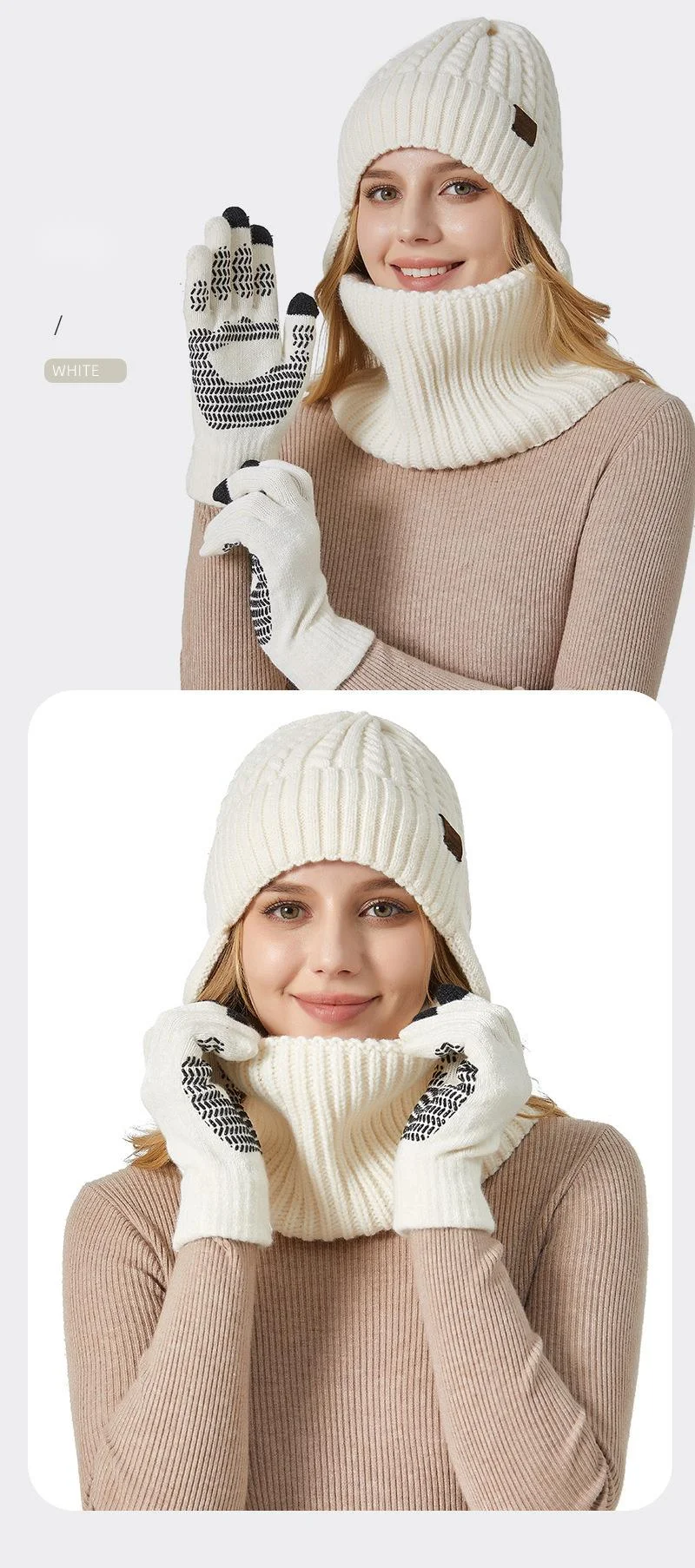Nouveau bonnet tricoté en velours pour protection des oreilles, écharpe, gants pour écran tactile, combinaison chaude, bonnet en laine chaud d'extérieur pour hommes_voghion.com