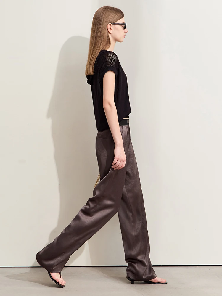 Amii Minimalism 2024 Women Wide-leg Casual Pants Summer New Letter Embroidery Rubber Band Waist Fashion Female Trousers 12422121