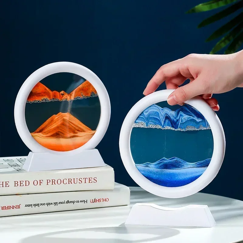 3D Moving Sand Art Picture Round Glass Deep Sea Sandscape Hourglass Quicksand Craft Flowing Painting Office Home Decor Gift