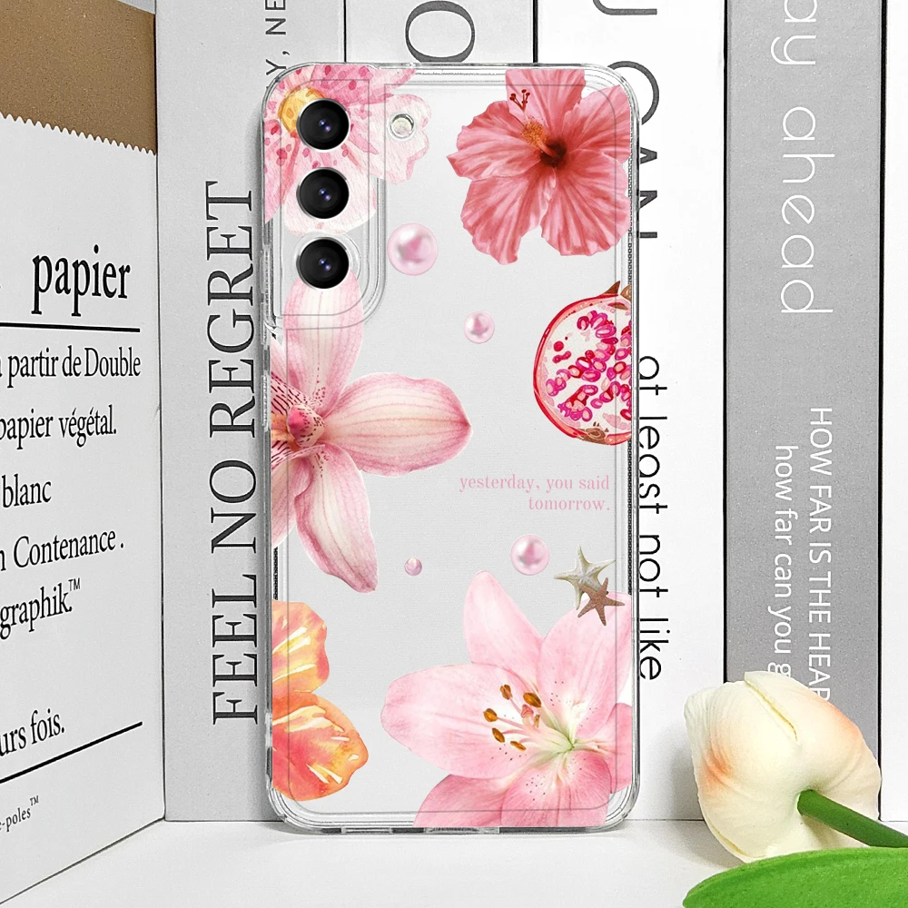 Luxury Pink Pearl Flower Pattern Clear Soft Phone Case