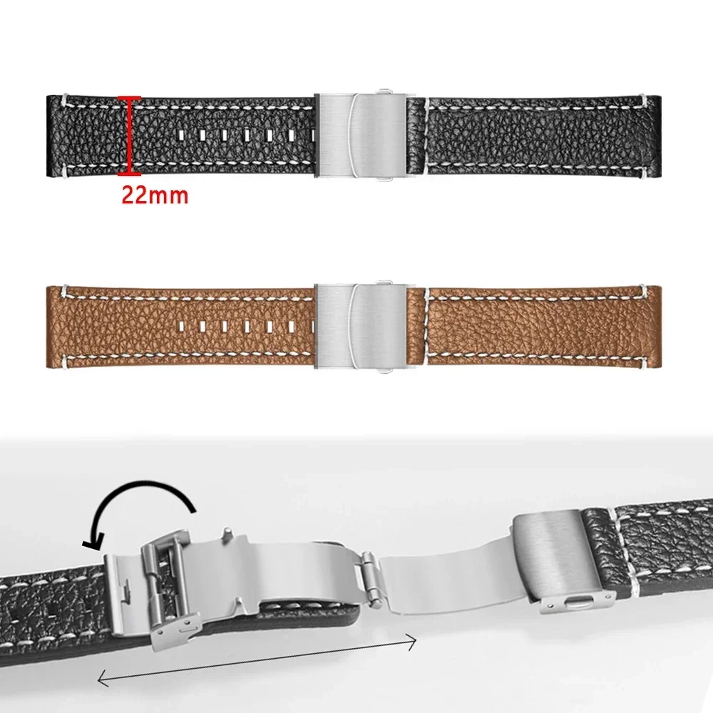 Premium Leather Strap for Men's Smart Watches, 22mm Bracelet
