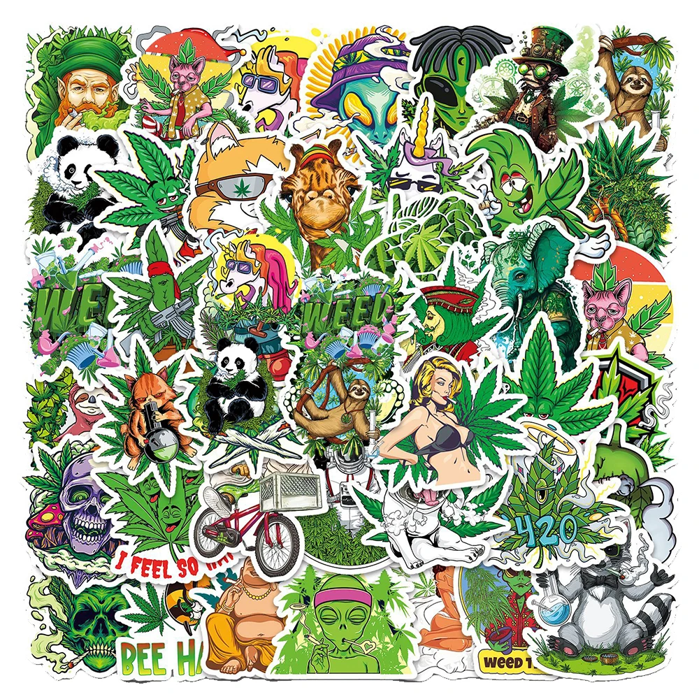 

10/30/50pcs Waterproof Weed Smoking Graffiti Stickers for Motorcycle Car Notebook Skateboard Funny Leaves Sticker Decals Toys