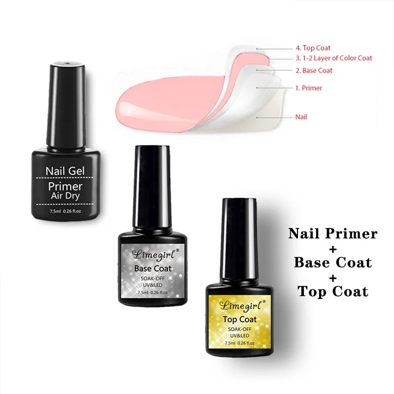 Nail Primer Limegirl7.5ML Quick Air Drying Primer for Nail Art Design Natural Nail Primer Gel Polish Air Dry Soaking Remove Base Coat