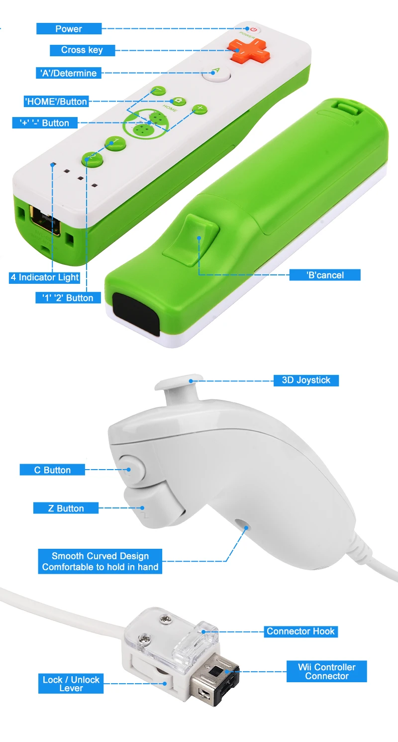 2 in 1 For Nintendo Wii Motion Plus Wireless Remote Controller For Nintend Wii Nunchuck Remote Controle Joystick Joypad