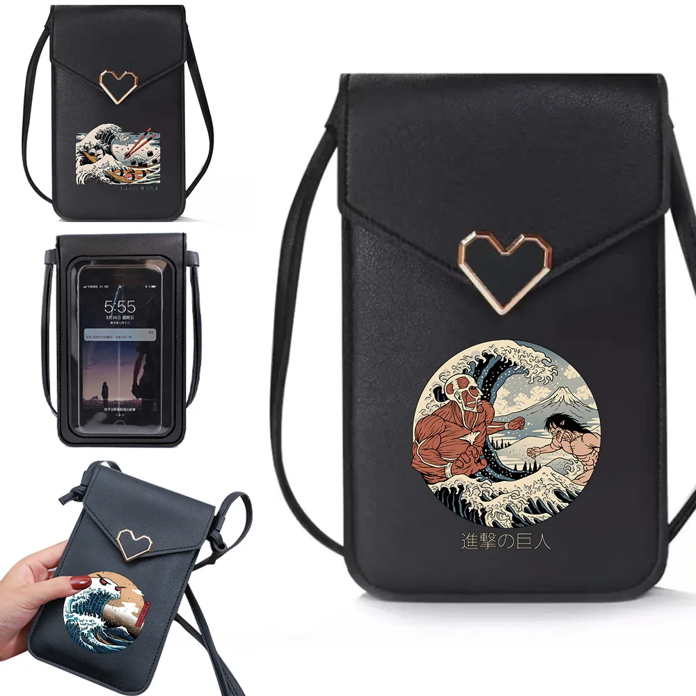 Small Shoulder Bags Pu Women Mobile Phone Bag Mini Messenger Purse Lady Wallet New Crossbody Handbag Wave Print Protective Cover