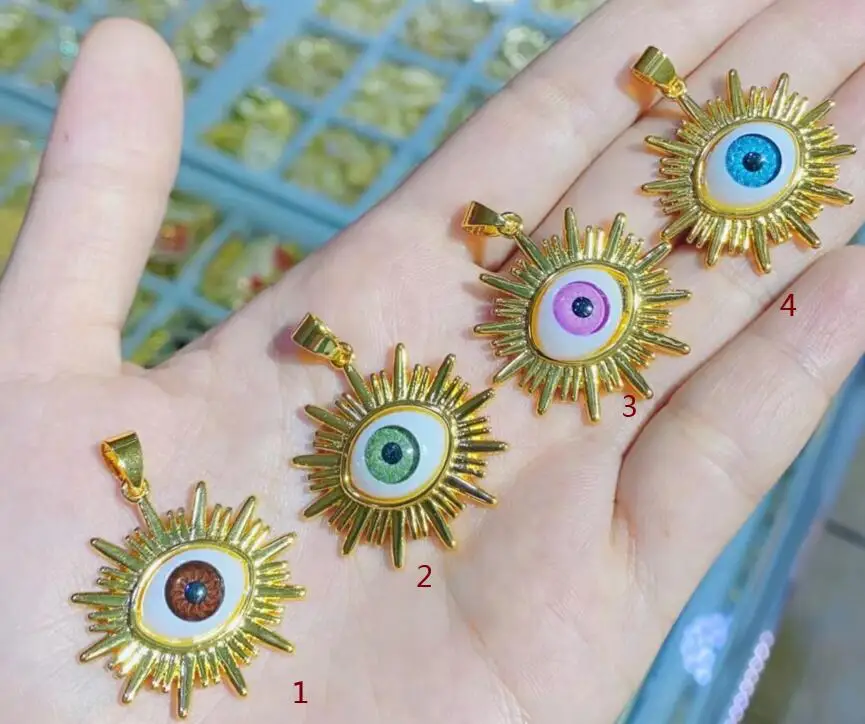

1pcs CZ Stone Coin sun eye shell Necklace Charms for Jewelry Making Gold Pendant Wholesale fsg4