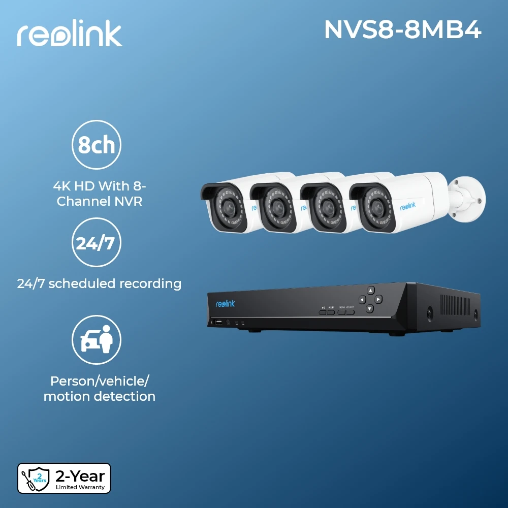 Sistema Di Telecamere Di Sicurezza Reolink 4K Nvs8-8Mb4 8Mp 24/7 Registrazione Poe Ip Cam Cctv Kit Telecamera Di Videosorveglianza Nvs8-8Md4