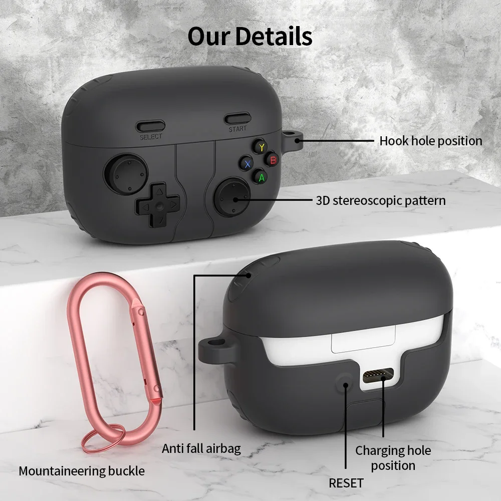 Cute 3D GamePad Cartoon Earphone Case - Silicone Shockproof Cover with Hook