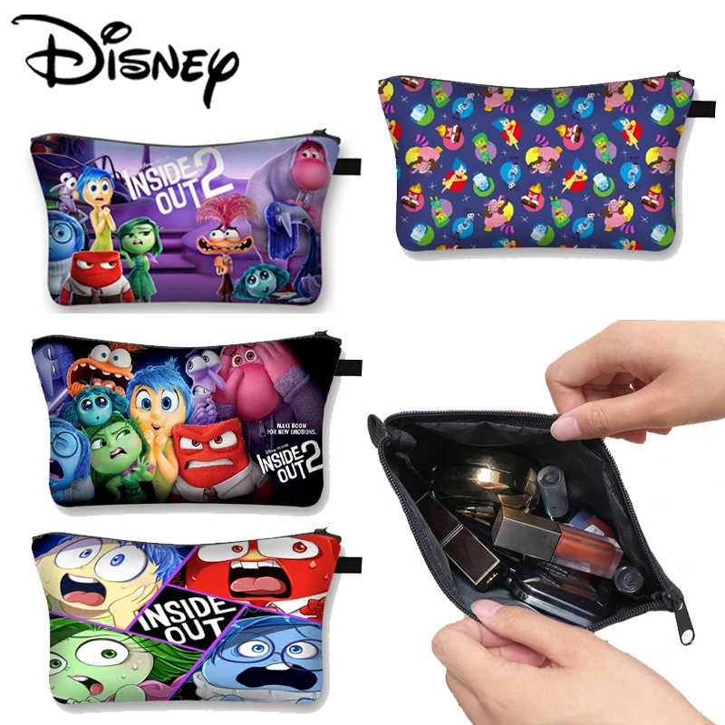 

Disney Anime Inside Out Bag Makeup Girl Cartoon Portable Travel Toilet Bag Children's Cute Stationery Storage Bag Holiday Gift
