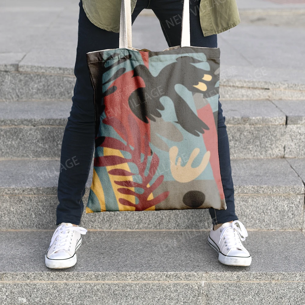 Canvas shoulder bag organization storage Handbags cosmetics travel Women's bag Shopping Fabric pouch nordic boho Customizable 5