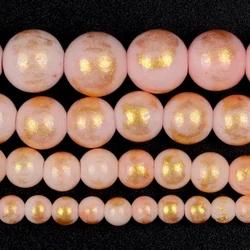 White Red Gold Plated Jade Round Natural Stone Beads for Jewelry Making and DIY Accessories (Champagne Gold)